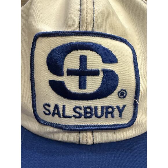 Vintage 80s Salsbury Mens Patch White Blue Adjustable SnapBack Trucker Hat Cap - Picture 3 of 7